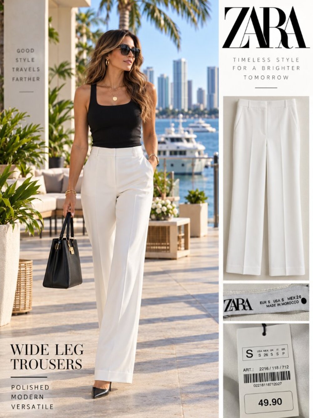 NWT ZARA White Wide Leg Tailored Trousers Pants Size S